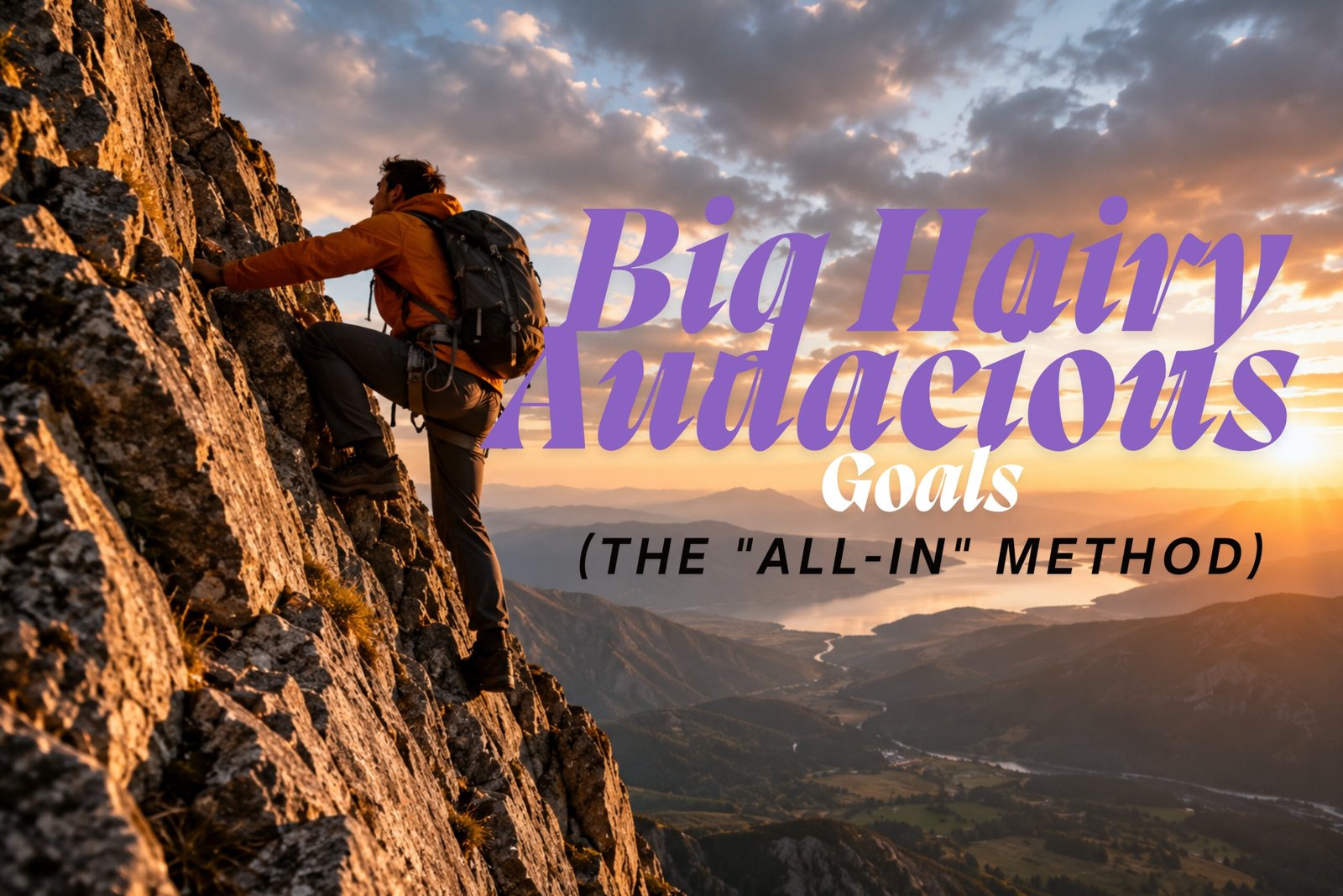 Person climbing a mountain representing a bold ambitious goal