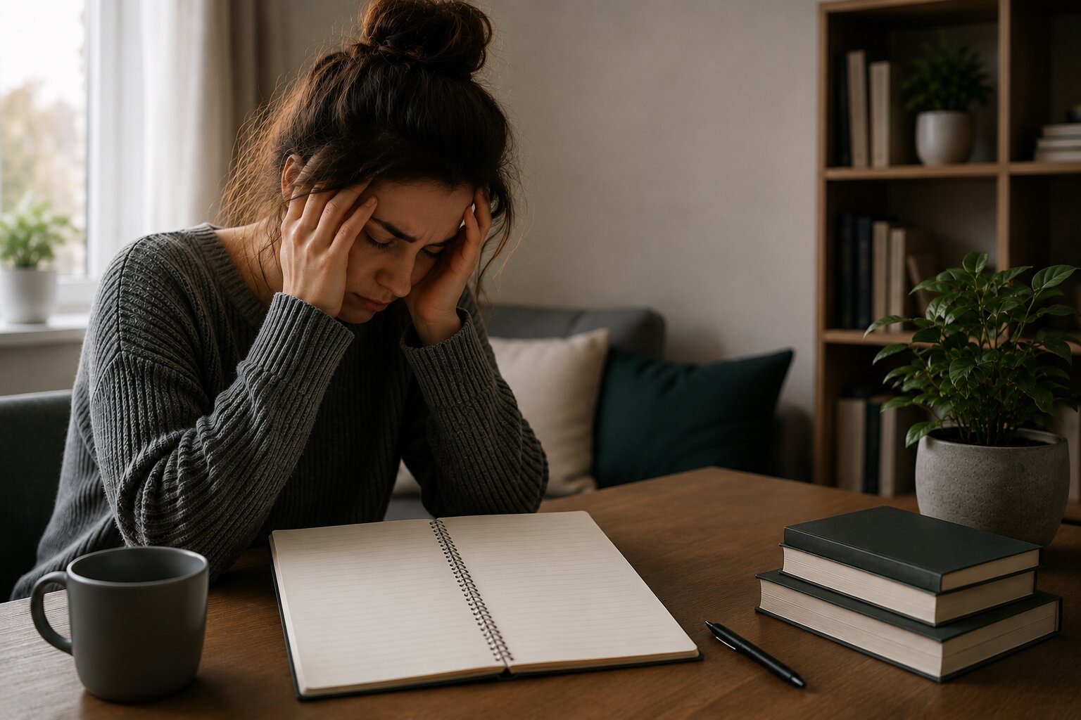 Person experiencing negative self-talk and self-doubt
