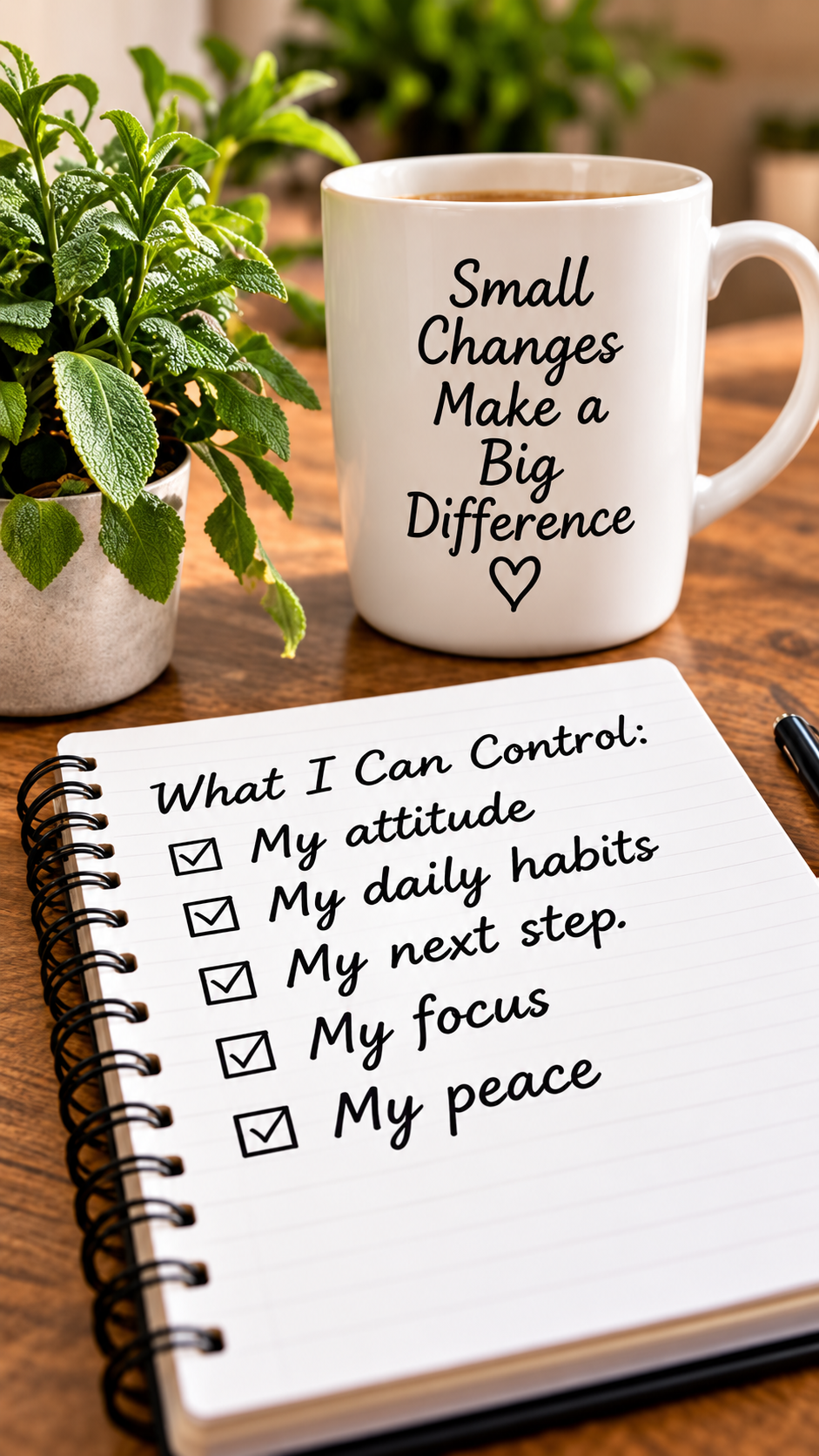 Notebook showing areas of life that can be controlled