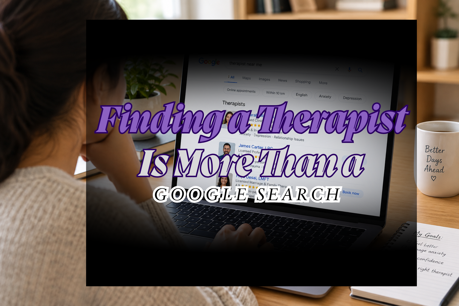 Person searching online for a therapist