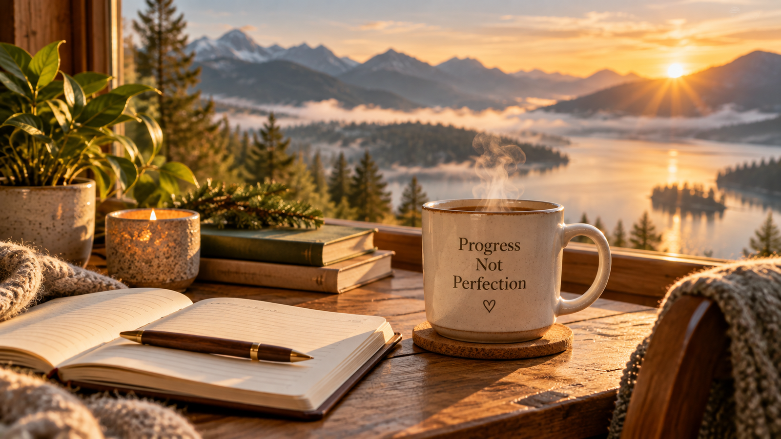 Journal and coffee representing thoughtful personal work
