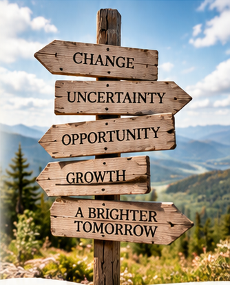 A signpost representing change, uncertainty, opportunity, and growth