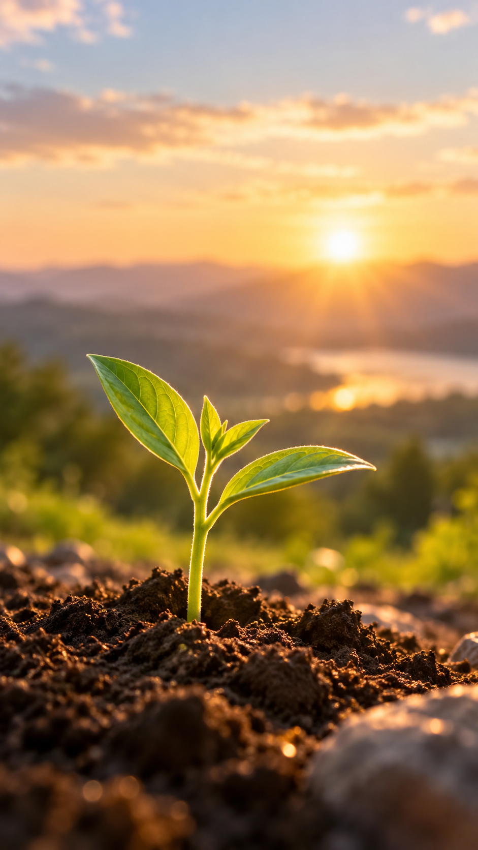 Young green plant growing toward sunlight