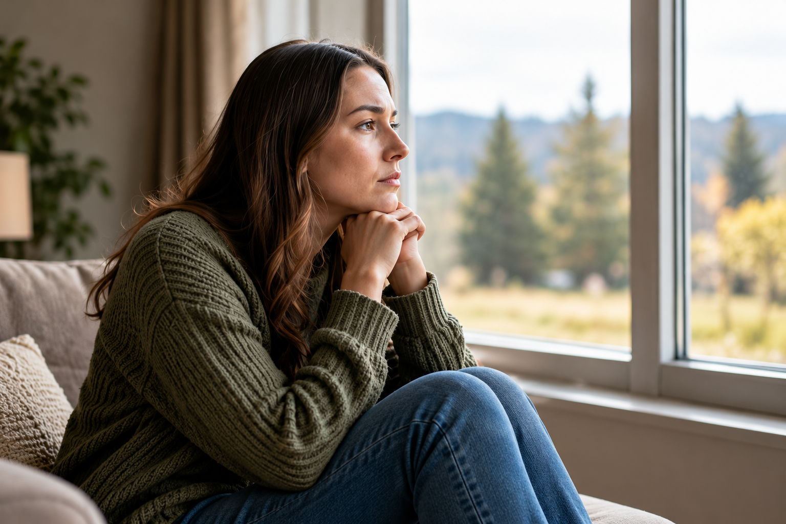 Woman reflecting quietly on a difficult personal experience