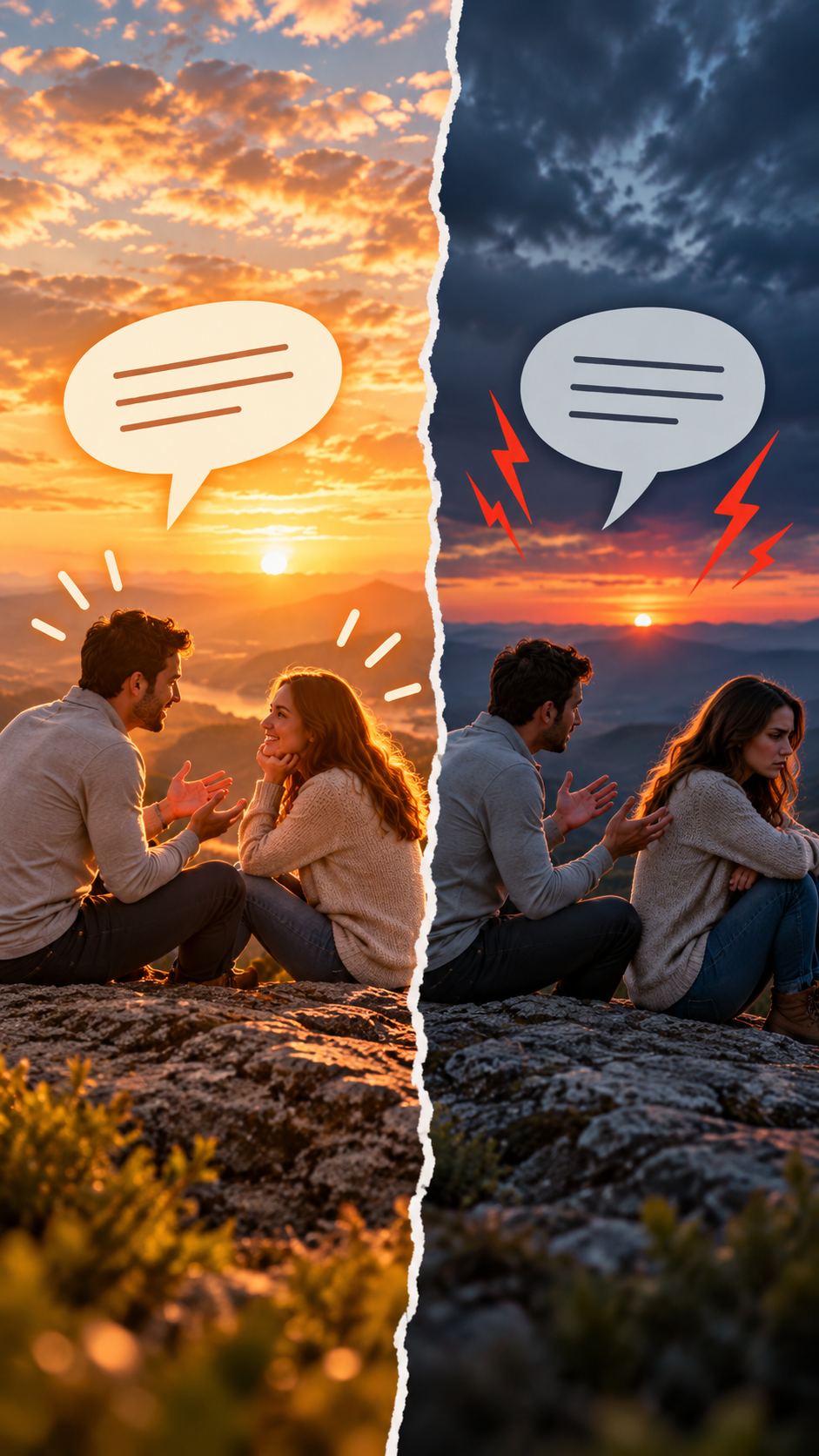 Two people communicating through words tone and body language