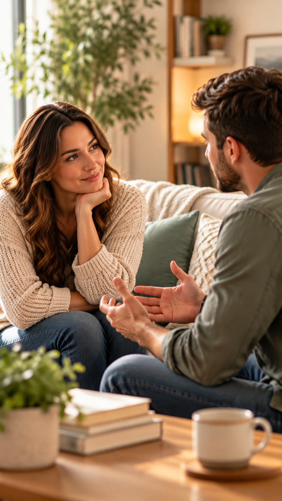Two people talking openly and listening to one another