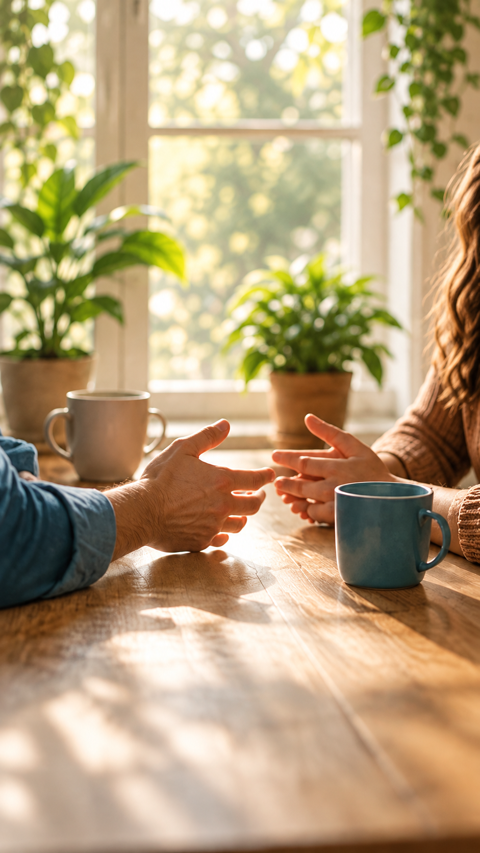 Two people communicating with warmth and attention